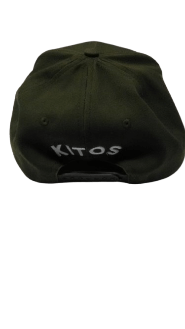 Back view of the KITOS GREEN SPLASH HAT featuring the KITOS logo in white embroidery.