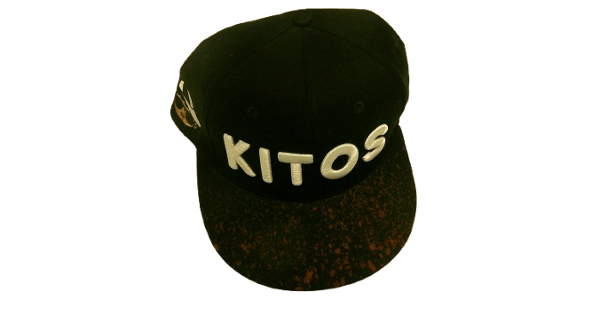 BLACK SPLASH SNAPBACK black kitos hat with custom brim and gold color design, adjustable snapback fit.