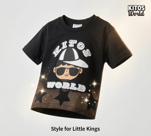 KIDS BLACK KITOS WORLD STAR T-SHIRTS
